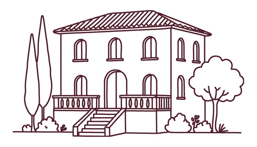 A villa, an ink drawing